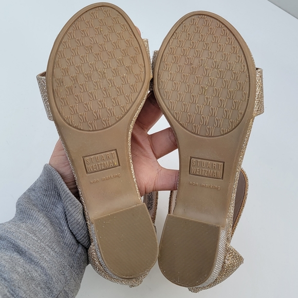STUART WEITZMAN Rosalyn Alexa Anklestrap Gold glitter open toe heels Siz… - Picture 9 of 11